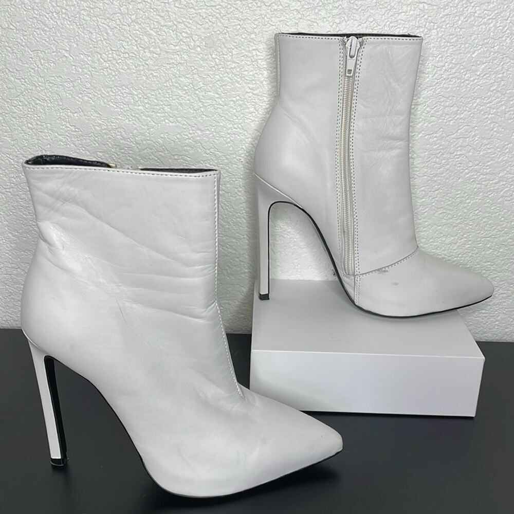 Tony Bianco White Leather Stiletto Ankle Boots Size 6